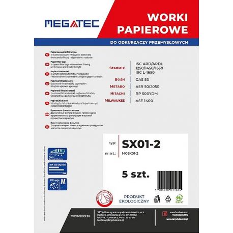 Worki papierowe Megatec 5 szt do odkurzaczy przemysłowych Starmix 50 l