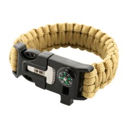 BRANSOLETKA OPASKA SURVIVAL PARACORD KRZESIWO KOMPAS GWIZDEK M-TAC TAN L